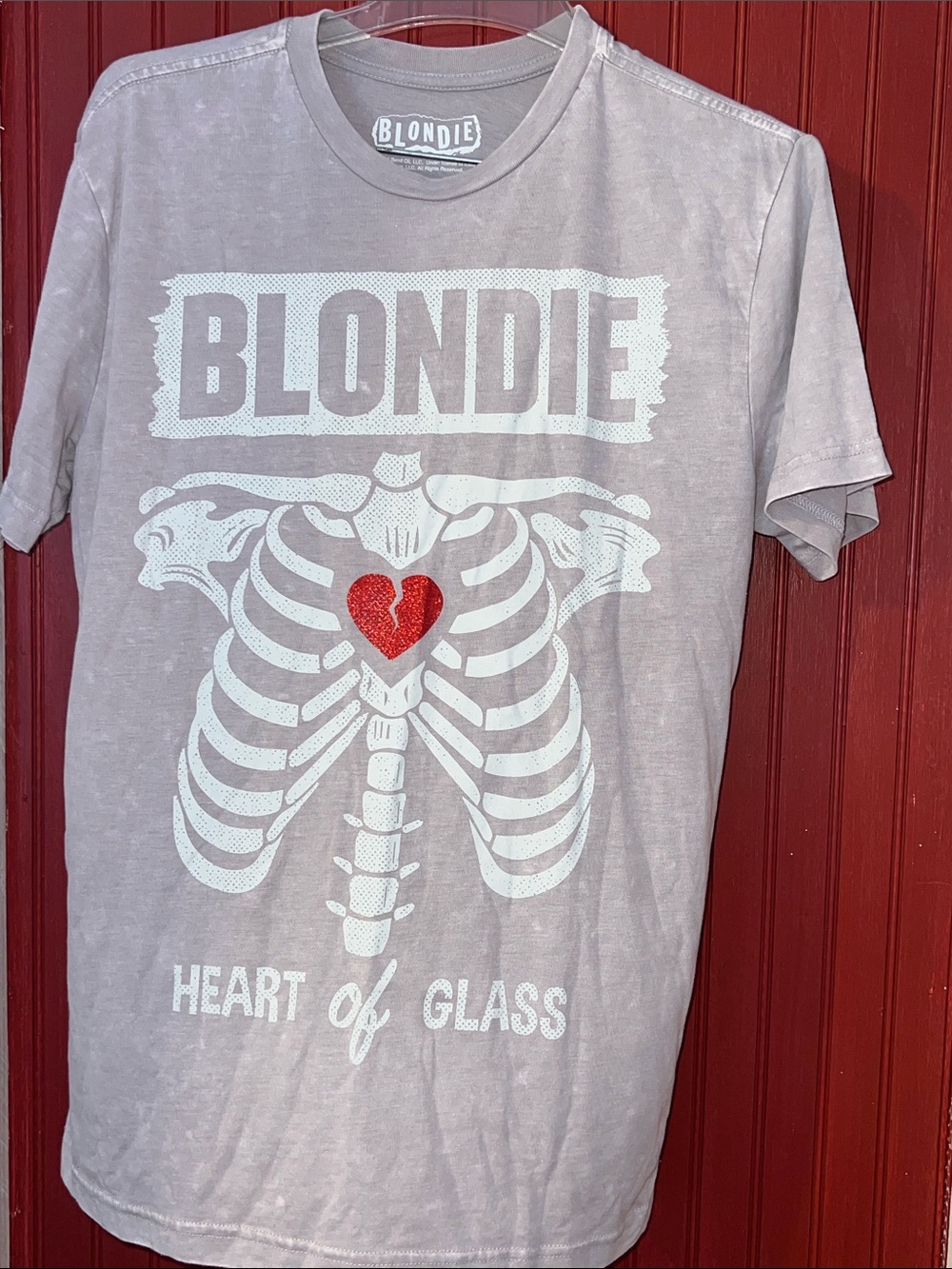 Blondie "Heart of Glass" Graphic Tee - Light Gray with Red Heart M